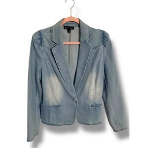 INC International Concepts Size L Denim Blazer | Light Wash Puff Shoulder